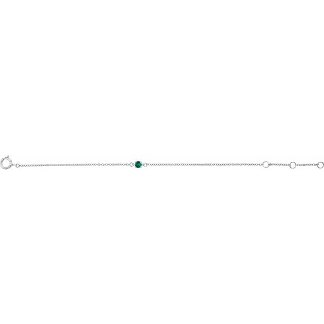 14K White Imitation Emerald Youth Birthstone 4 1/2-5 1/2" Bracelet
