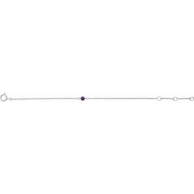 14K White Imitation Amethyst Youth Birthstone 4 1/2-5 1/2" Bracelet