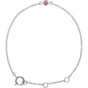 14K White Imitation Pink Tourmaline Youth Birthstone 4 1/2-5 1/2" Bracelet