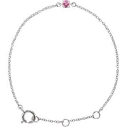 14K White Imitation Pink Tourmaline Youth Birthstone 4 1/2-5 1/2" Bracelet