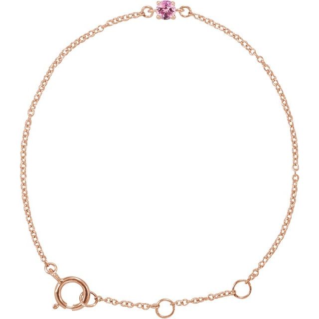 14K Rose Imitation Pink Tourmaline Youth Birthstone 4 1/2-5 1/2" Bracelet
