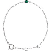 14K White Imitation Emerald Youth Birthstone 4 1/2-5 1/2" Bracelet