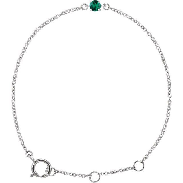 14K White Imitation Emerald Youth Birthstone 4 1/2-5 1/2" Bracelet
