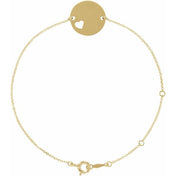 14K Yellow Engravable Pierced Heart Disc 7-8" Bracelet