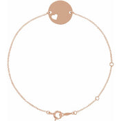 14K Rose Engravable Pierced Heart Disc 7-8" Bracelet