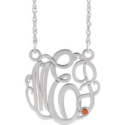 Rhodium-Plated Sterling Silver 30 mm 3-Initial Imitation Citrine Script Monogram Necklace