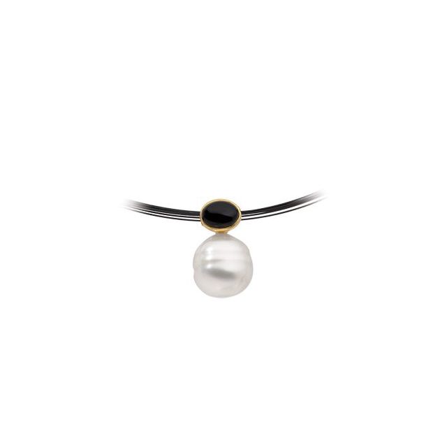14K Yellow 7x5 mm Natural London Blue Topaz Semi-Set Pendant for 10-15 mm Pearl