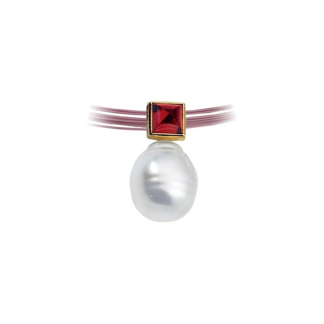 14K White 6x6x6 mm Natural Rhodolite Garnet Semi-Set Pendant for 10-15 mm Pearl