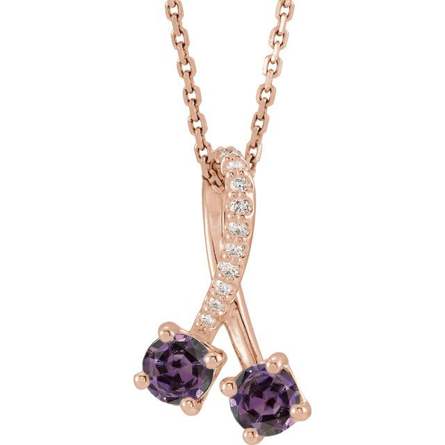 14K Rose Lab-Grown Alexandrite & .05 CTW Natural Diamond 16-18" Necklace