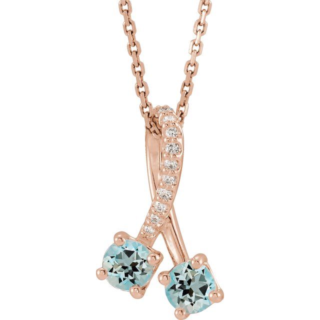14K Rose Natural Aquamarine & .05 CTW Natural Diamond 16-18" Necklace