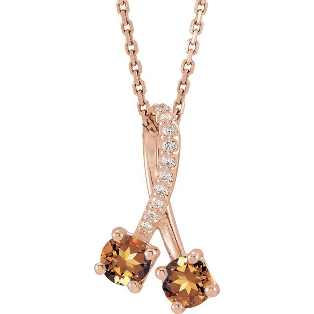 14K Rose Natural Citrine & .05 CTW Natural Diamond 16-18" Necklace