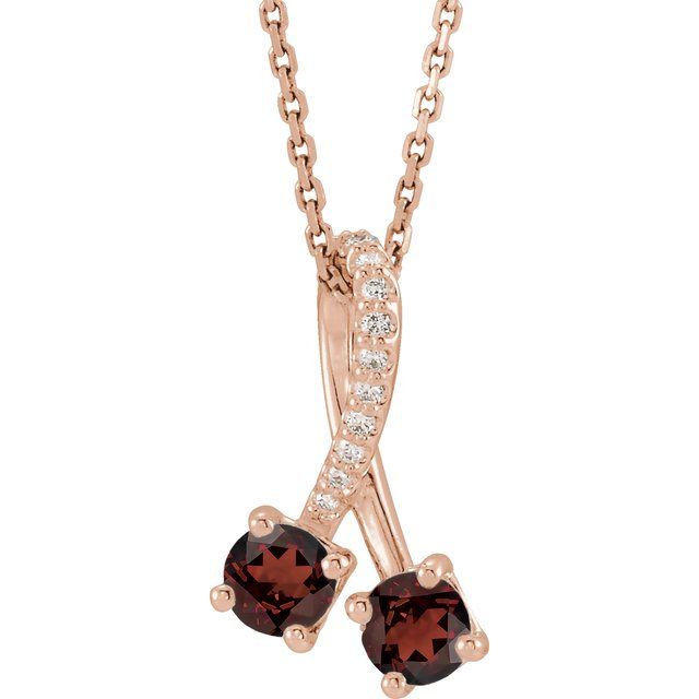 14K Rose Natural Mozambique Garnet & .05 CTW Natural Diamond 16-18" Necklace