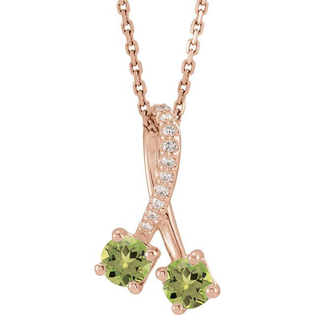 14K Rose Natural Peridot & .05 CTW Natural Diamond 16-18" Necklace
