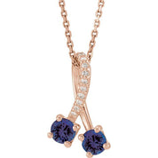 14K Lab-Grown Blue Sapphire & .05 CTW Natural Diamond 16-18" Necklace