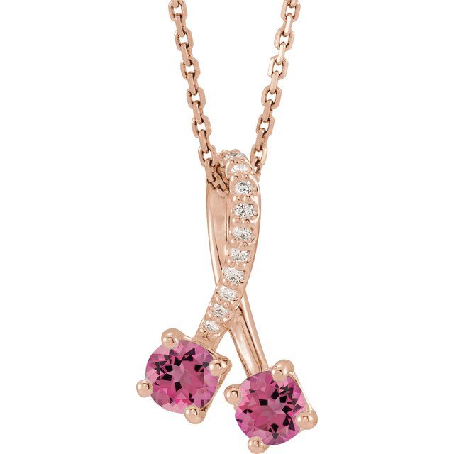14K Rose Natural Pink Tourmaline & .05 CTW Natural Diamond 16-18" Necklace