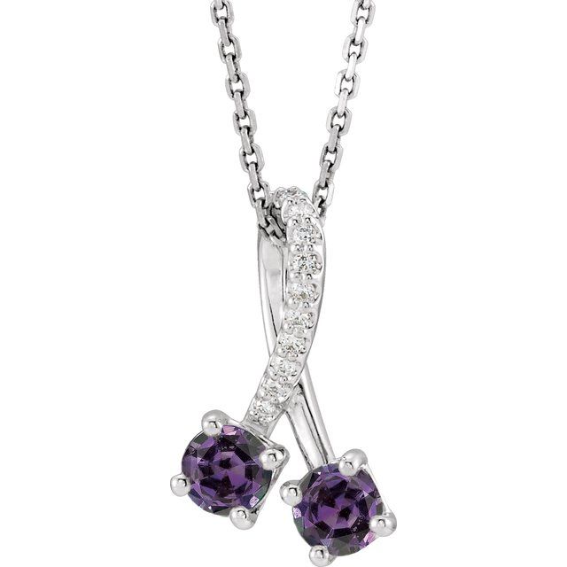 14K White Lab-Grown Alexandrite & .05 CTW Natural Diamond 16-18" Necklace