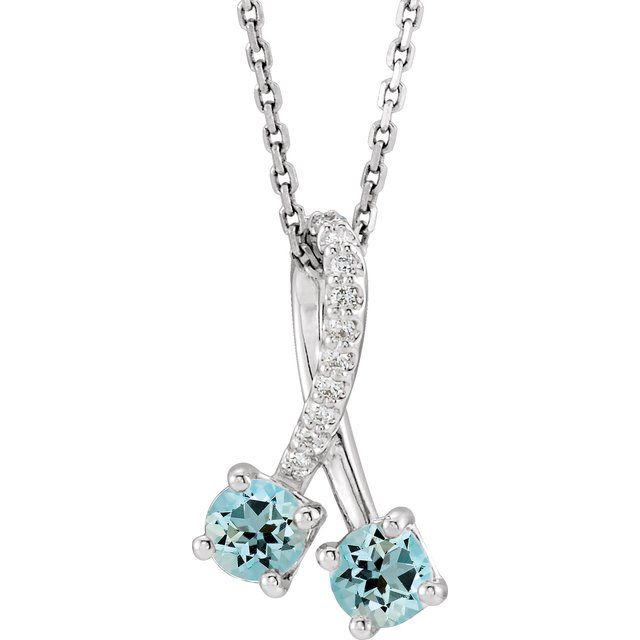 Sterling Silver Natural Aquamarine & .05 CTW Natural Diamond 16-18" Necklace