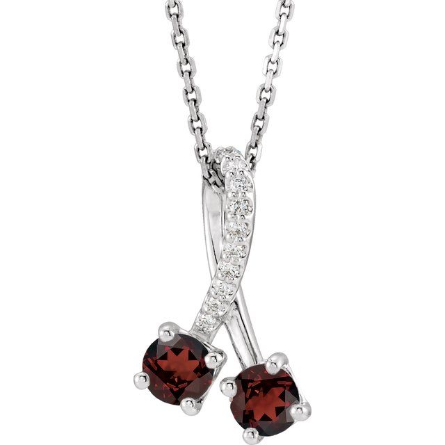 Sterling Silver Natural Mozambique Garnet & .05 CTW Natural Diamond 16-18" Necklace
