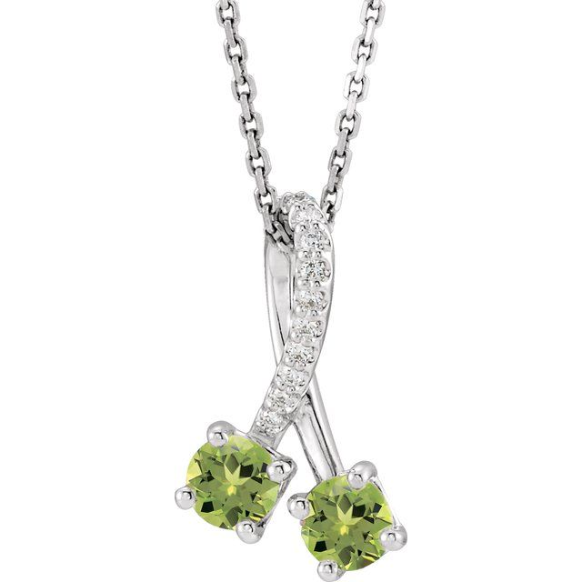 Sterling Silver Natural Peridot & .05 CTW Natural Diamond 16-18" Necklace