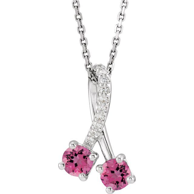 Sterling Silver Natural Pink Tourmaline & .05 CTW Natural Diamond 16-18" Necklace