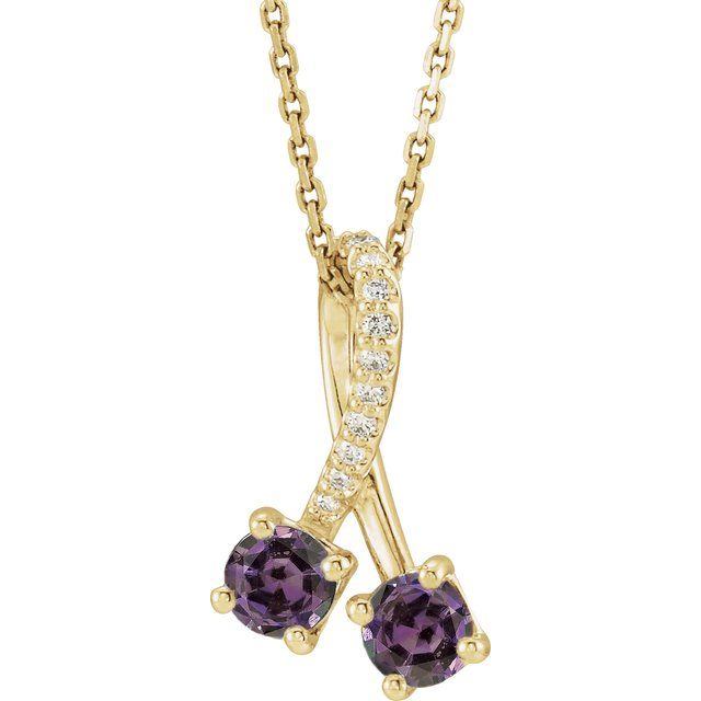 14K Yellow Lab-Grown Alexandrite & .05 CTW Natural Diamond 16-18" Necklace