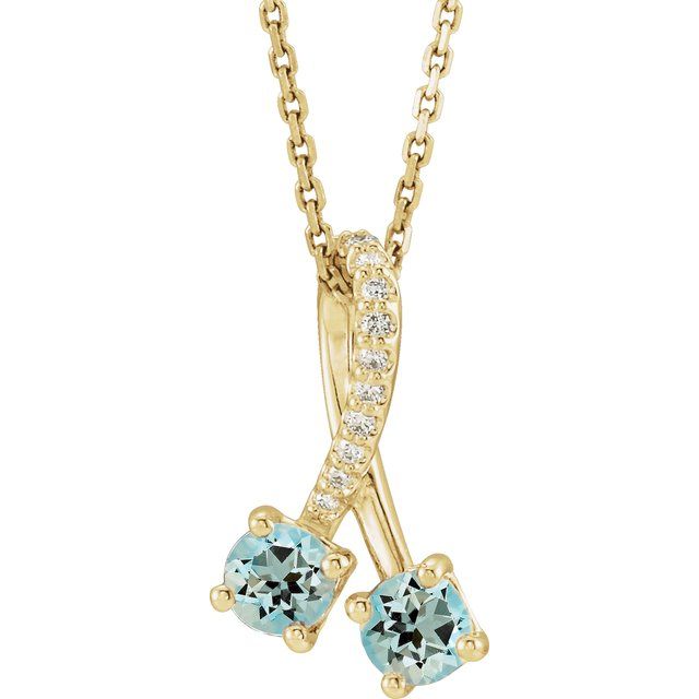 14K Yellow Natural Aquamarine & .05 CTW Natural Diamond 16-18" Necklace