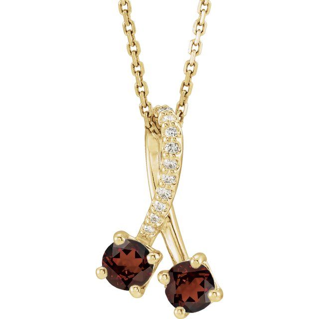 14K Yellow Natural Mozambique Garnet & .05 CTW Natural Diamond 16-18" Necklace