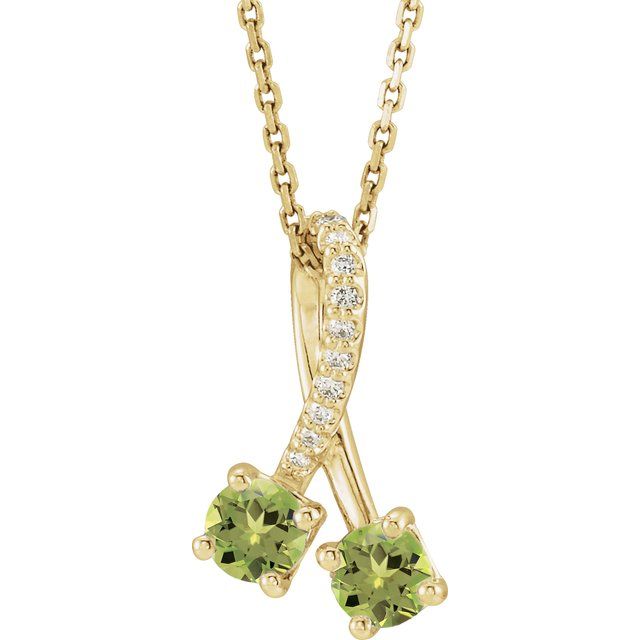 14K Yellow Natural Peridot & .05 CTW Natural Diamond 16-18" Necklace