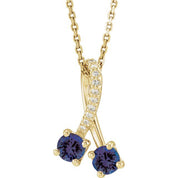 14K Lab-Grown Blue Sapphire & .05 CTW Natural Diamond 16-18" Necklace