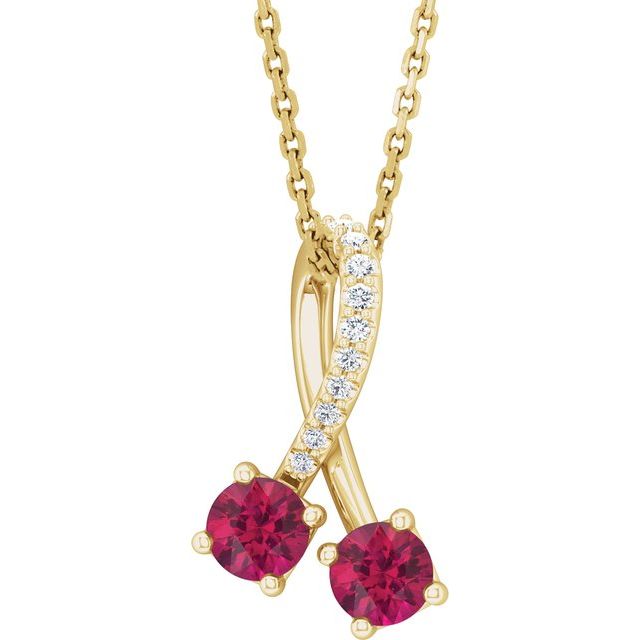 14K Yellow Natural Ruby & .05 CTW Natural Diamond 16-18" Necklace