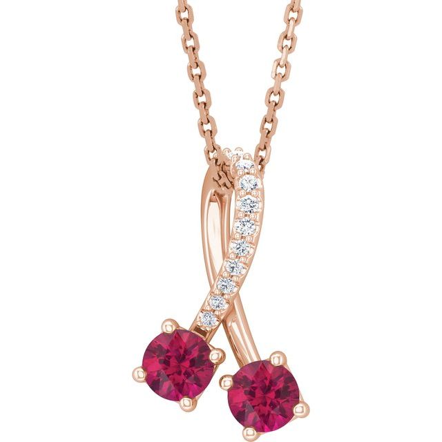 14K Rose Natural Ruby & .05 CTW Natural Diamond 16-18" Necklace