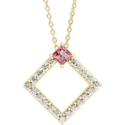 14K Yellow Natural Pink Tourmaline & 3/8 CTW Natural Diamond 16-18" Necklace
