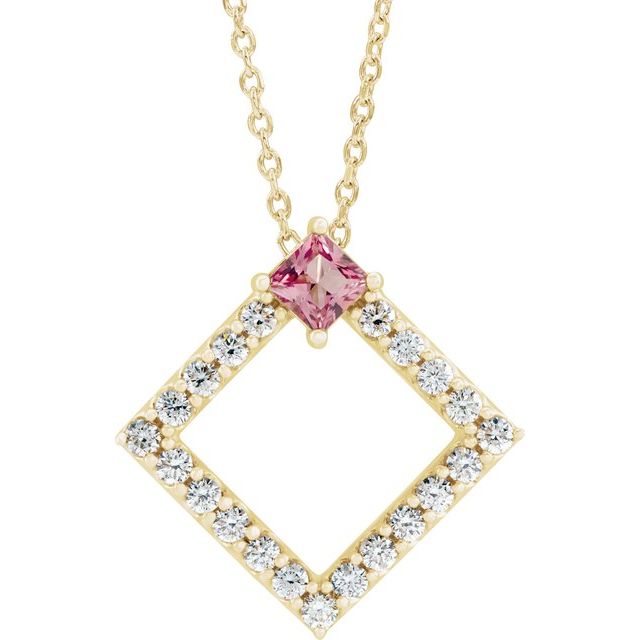 14K Yellow Natural Pink Tourmaline & 3/8 CTW Natural Diamond 16-18" Necklace