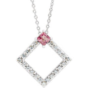 Sterling Silver Natural Pink Tourmaline & 3/8 CTW Natural Diamond 16-18" Necklace