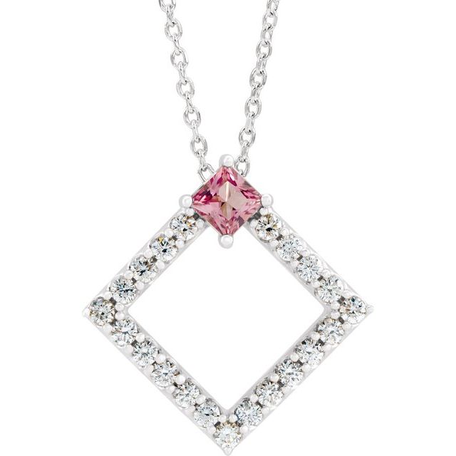 Sterling Silver Natural Pink Tourmaline & 3/8 CTW Natural Diamond 16-18" Necklace