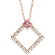 14K Rose Natural Pink Tourmaline & 3/8 CTW Natural Diamond 16-18" Necklace