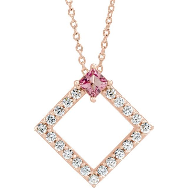 14K Rose Natural Pink Tourmaline & 3/8 CTW Natural Diamond 16-18" Necklace