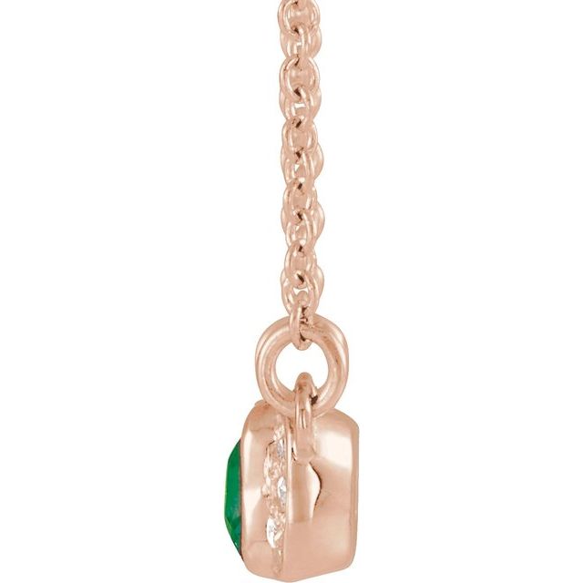 14K Rose Lab-Grown Emerald & .02 CTW Natural Diamond Bar 16" Necklace