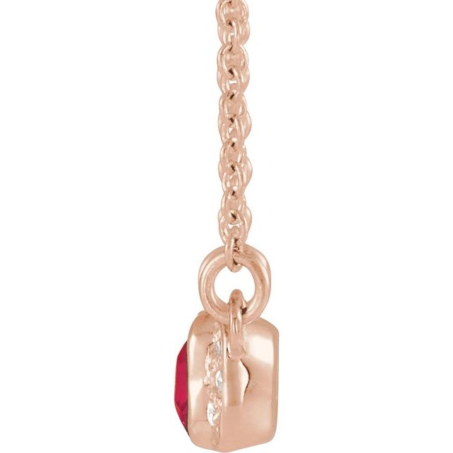 14K Rose Natural Ruby & .02 CTW Natural Diamond Bar 16" Necklace