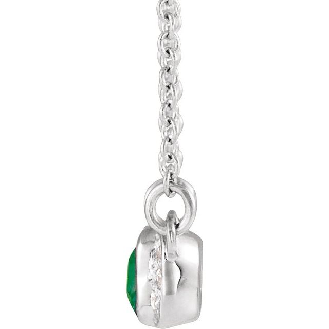 Platinum Lab-Grown Emerald & .02 CTW Natural Diamond Bar 16" Necklace