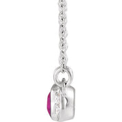 Sterling Silver Natural Pink Tourmaline & .02 CTW Natural Diamond Bar 16" Necklace