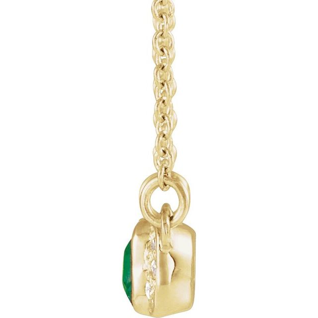 14K Yellow Lab-Grown Emerald & .02 CTW Natural Diamond Bar 16" Necklace