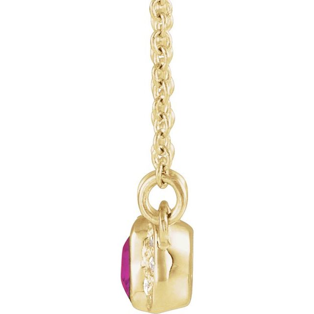 14K Yellow Natural Pink Tourmaline & .02 CTW Natural Diamond Bar 16" Necklace