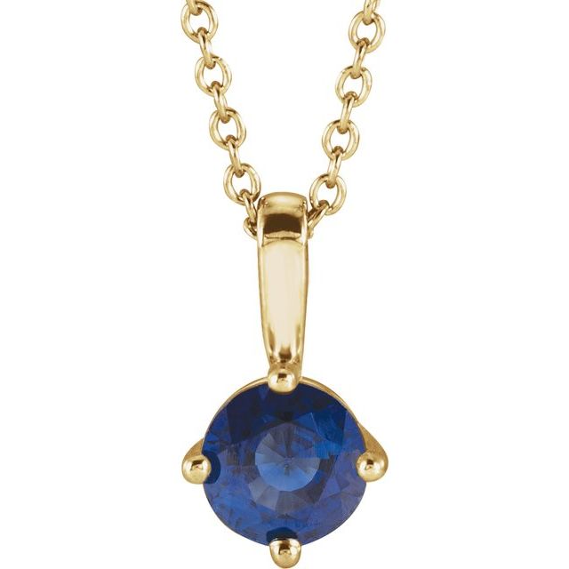 14K Yellow 4 mm Natural Blue Sapphire Solitaire 16-18" Necklace