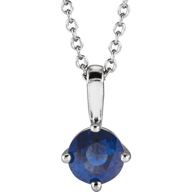 Sterling Silver 5 mm Lab-Grown Blue Sapphire Solitaire 16-18" Necklace