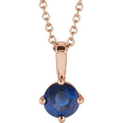 14K Rose 4 mm Lab-Grown Blue Sapphire Solitaire 16-18" Necklace