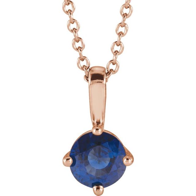 14K Rose 4 mm Lab-Grown Blue Sapphire Solitaire 16-18" Necklace
