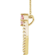14K Yellow Natural Pink Tourmaline & 3/8 CTW Natural Diamond 16-18" Necklace