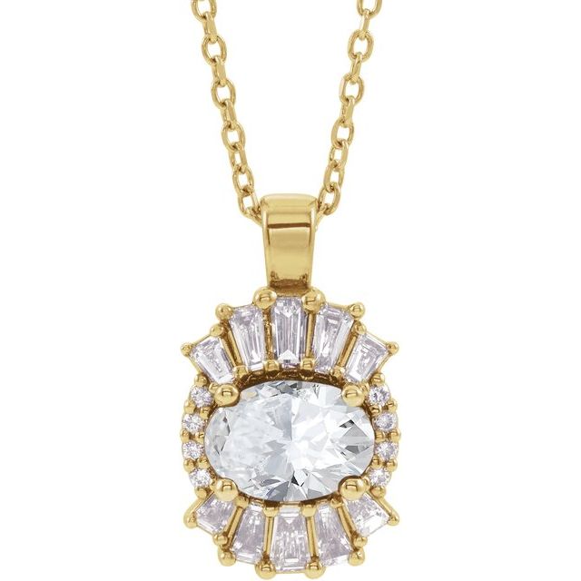 14K Yellow Natural White Sapphire & 1/3 CTW Natural Diamond 16-18" Necklace