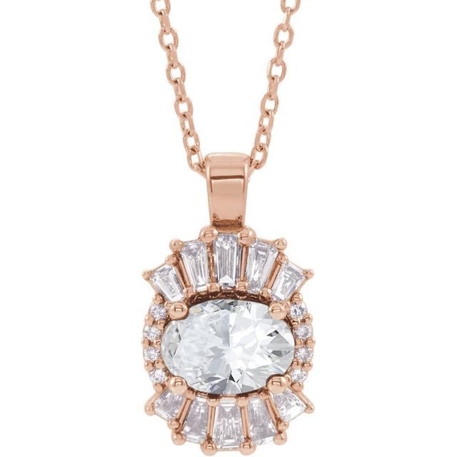 14K Rose Natural White Sapphire & 1/3 CTW Natural Diamond 16-18" Necklace
